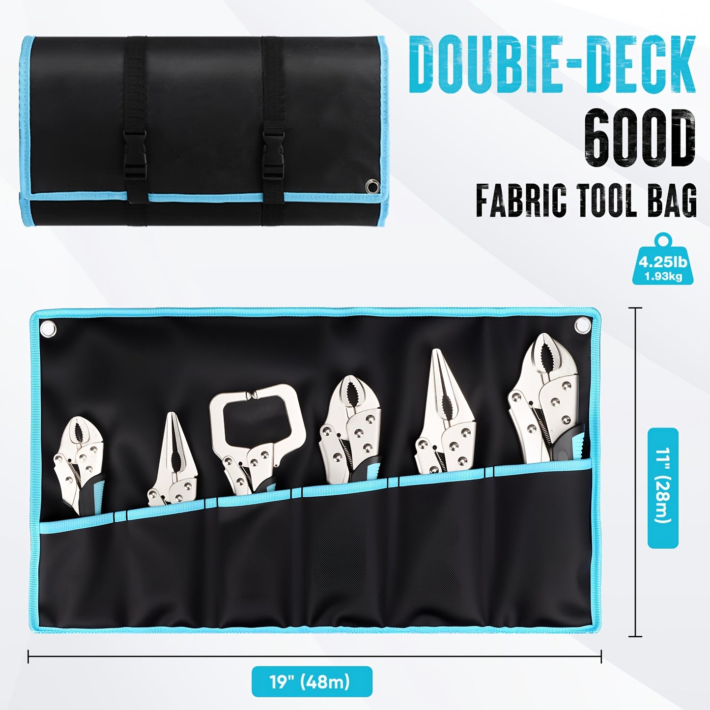 Vice Grips / 6pcs Locking Pliers, Vice Grips Pliers Set, 5", 7" & 10" Curved Jaw Locking Pliers, 6-1/2" & 9-1/2 Long Nose Locking Pliers, 6" Locking C-Clamp, Two-Color TPR Handle, Roll Up Pouch Included