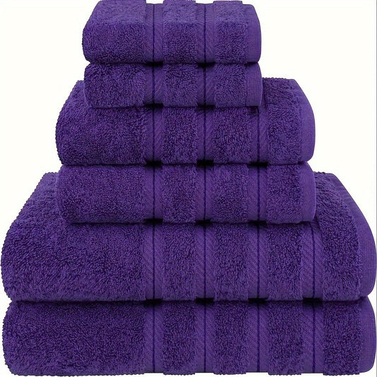 6pcs Purple Towel Set, 1 Bath Towels 1 Hand Towels 1 Washcloths, 2 Bath Towels 2 Hand Towels 2 Washcloths, Soft Cotton Towels, Plain Absorbent Towel For Home Bathroom, Bathroom Supplies