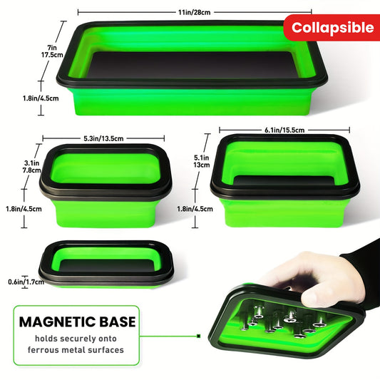 [Pack Of 3] Magnetic Parts Tray, Collapsible Magnetic Tray Set, Magnetic Toolbox Tray For Mechanics, Tool Box Organizer Tray