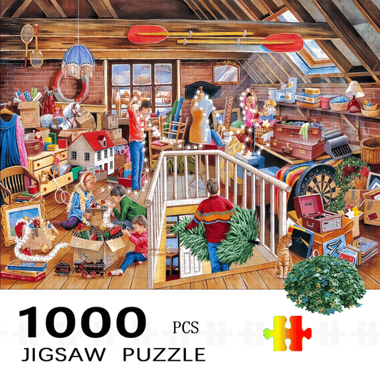 1000pcs Jigsaw Puzzle - Attic Scene with Vibrant Colors; High-quality Print