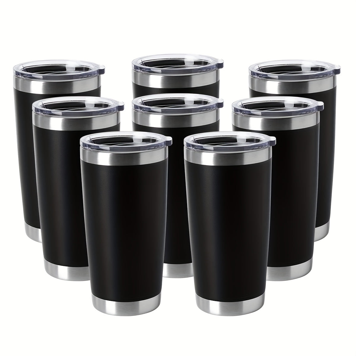 Tumbler 20oz Stainless Steel Tumbler Bulk 8 Pack With Lid And Straw, Double Wall Vacuum Insulated Travel Mug, Powder Coated Coffee Cup