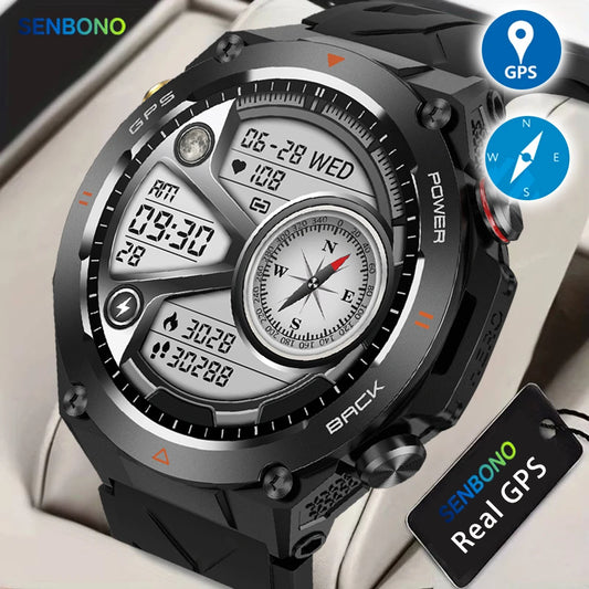 SENBONO KC82 GPS Smart Watch 1.45'' HD Screen Built-In GPS Altimeter Barometer Compass AI Voice Compatible with Android & iPhone