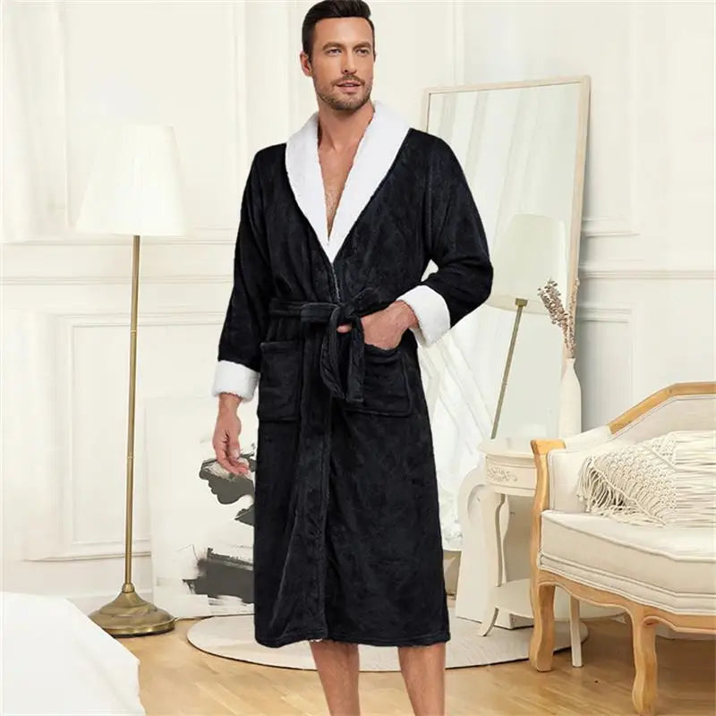 Usa Warehouse Discount Price Winter 5 Star Hotel Plush Hooded Fleece Long Bathrobes Pyjamas Men Sleepwear Stripe Bath Robe