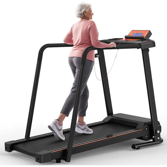 Walking Treadmill for Seniors with Long Handrail, LCD Display, 300 lbs Weight Capacity, 3 Control Modes, Cup Holder, 0.5-7.5 MPH