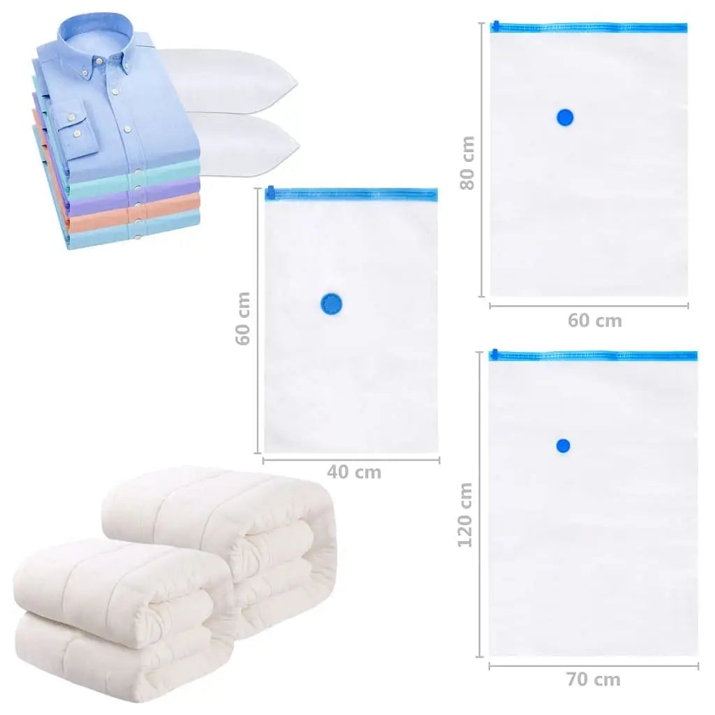 W2B VidaXL Set 20 Transparent Vacuum Travel Bags Blue Touches PE Cloth Foldable for Bedroom Kitchen Food Bedding Storage
