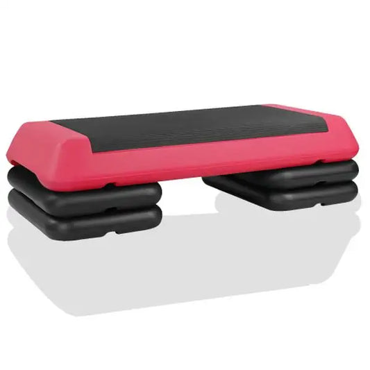 The Red Aerobic Step Platform with 4 risers, adjustable. Health club size steppers for exercise