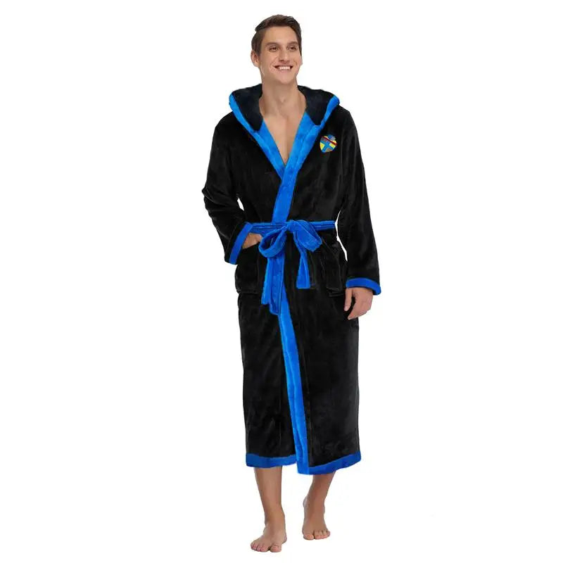 Usa Warehouse Discount Price Winter 5 Star Hotel Plush Hooded Fleece Long Bathrobes Pyjamas Men Sleepwear Stripe Bath Robe