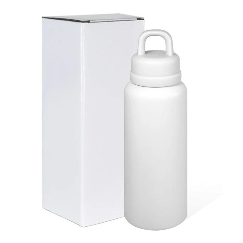 US RTS 26oz Stainless Steel Water Bottle Powder Coating Double Walled Tumbler Press Open Lid Vacuum Flask for Laser White