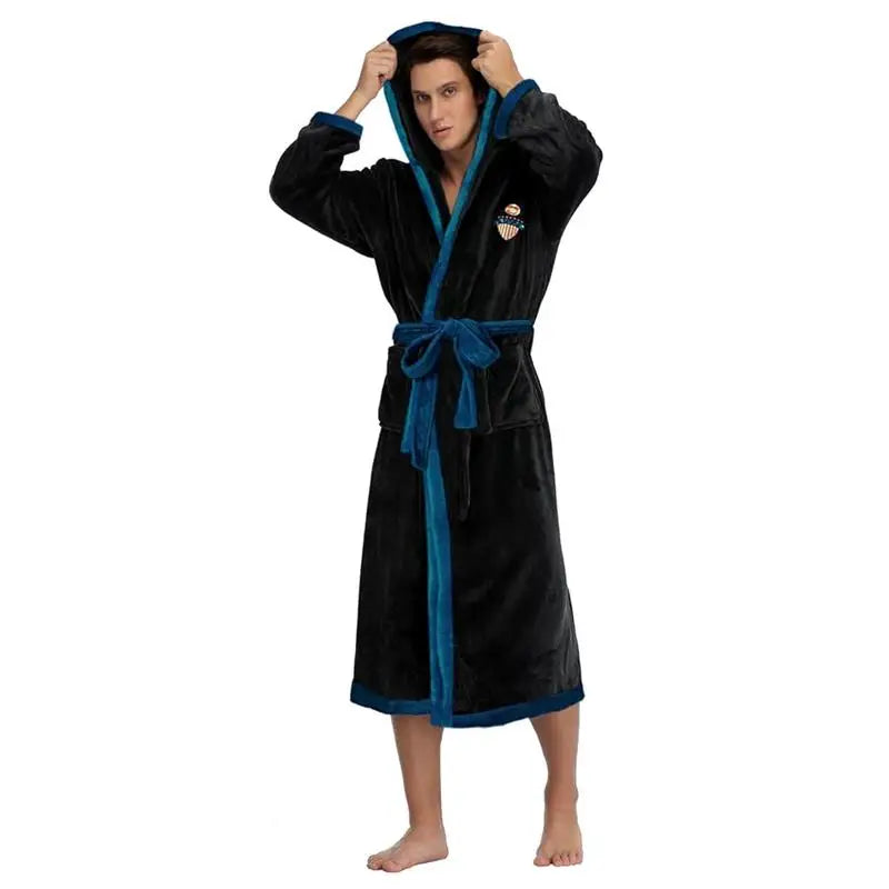 Usa Warehouse Discount Price Winter 5 Star Hotel Plush Hooded Fleece Long Bathrobes Pyjamas Men Sleepwear Stripe Bath Robe