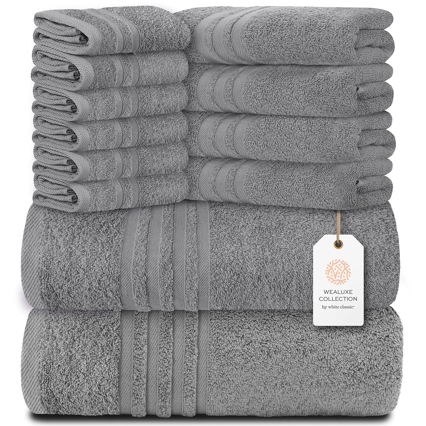 Bath Towels UD2 12-Piece Bath Towel Set Quick-Dry 100% Cotton Soft Wealuxe Collection for Bathroom-2 Bath Towels 4 Hand Towels 6 Washcloths