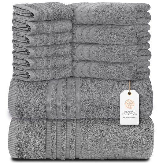 Bath Towels UD2 12-Piece Bath Towel Set Quick-Dry 100% Cotton Soft Wealuxe Collection for Bathroom-2 Bath Towels 4 Hand Towels 6 Washcloths