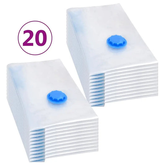 W2B VidaXL Set 20 Transparent Vacuum Travel Bags Blue Touches PE Cloth Foldable for Bedroom Kitchen Food Bedding Storage