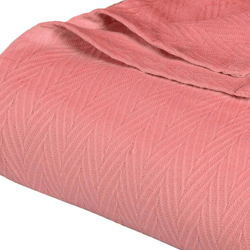 HMS California King Coral Cotton Woven Chevron Blanket Luxury Comfortable Coral Fleece Bedding