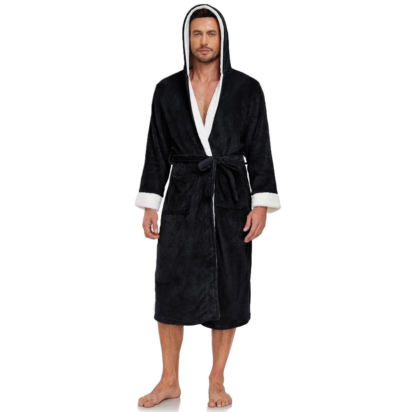 Usa Warehouse Discount Price Winter 5 Star Hotel Plush Hooded Fleece Long Bathrobes Pyjamas Men Sleepwear Stripe Bath Robe