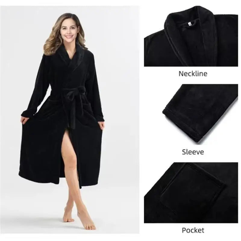US Warehouse Soft Winter Plush Bath Robe Hooded Adult Polyester Oversize Unisex Flannel Long Bathrobe Woman Man Sleepwear