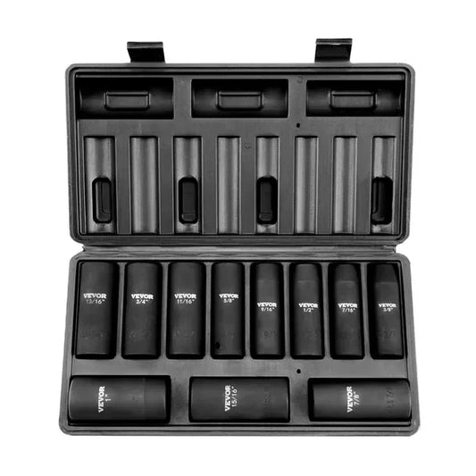 FCJ 11-Piece Drive Impact Socket Set SAE 6-Point CR-V Alloy Steel Easy-to-Read Size Markings Rugged Construction Storage Case