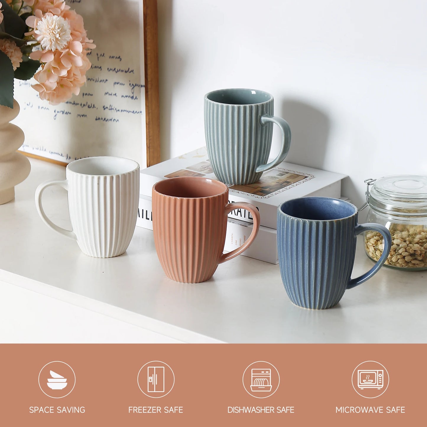 Modern 16oz Large Ceramic Coffee for Mugs Set of 4 Microwave & Dishwasher Safe Handle for Men & Women Gift Cup