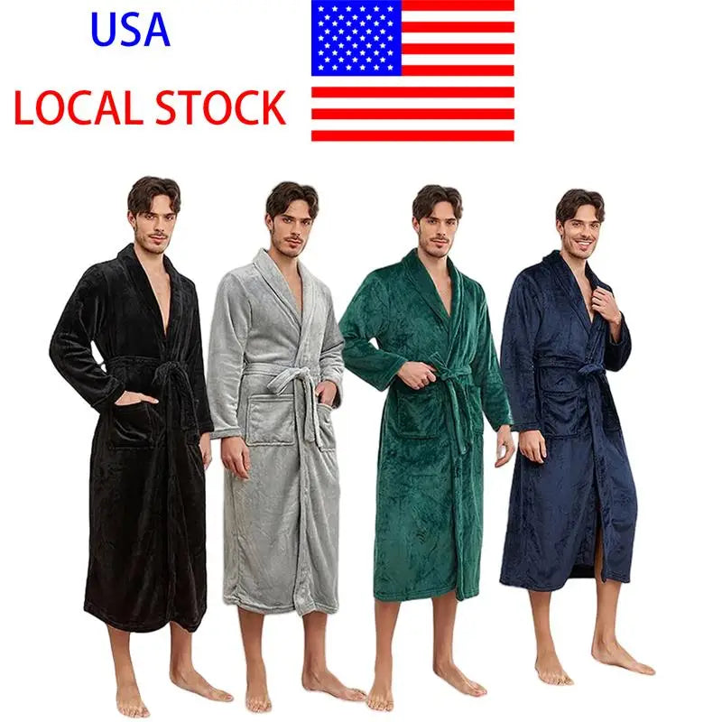 Usa Warehouse Discount Price Winter 5 Star Hotel Plush Hooded Fleece Long Bathrobes Pyjamas Men Sleepwear Stripe Bath Robe
