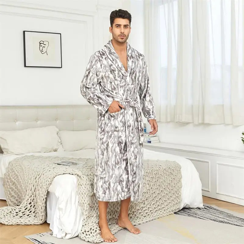 Usa Warehouse Discount Price Winter 5 Star Hotel Plush Hooded Fleece Long Bathrobes Pyjamas Men Sleepwear Stripe Bath Robe