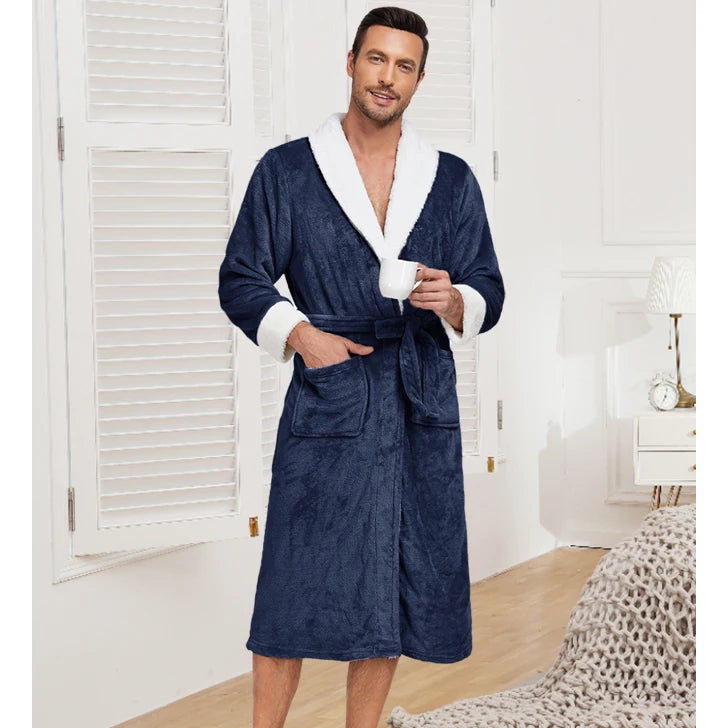 Usa Warehouse Discount Price Winter 5 Star Hotel Plush Hooded Fleece Long Bathrobes Pyjamas Men Sleepwear Stripe Bath Robe