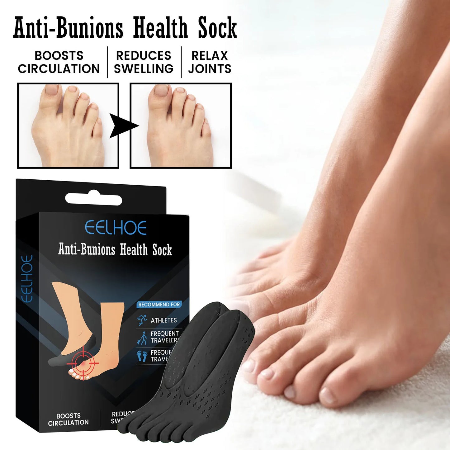 EELHOE Sports Socks Anti-Bunions Health Foot Heel Care Warm Breathable Bunions Preventing Sore Heels Sock