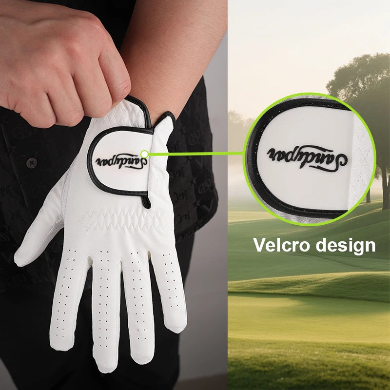 Three Packs PU Sheepskin Breathable Golf Gloves Non slip White Wear Resistant Golf Gloves