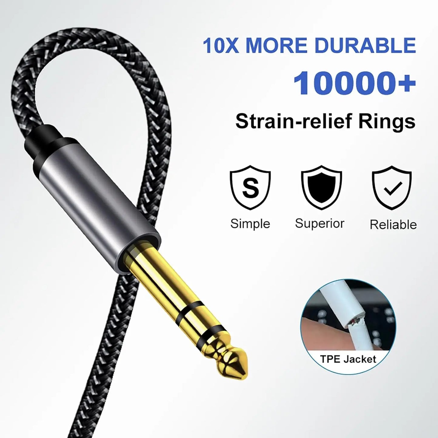 Guitar Cable / 2m 6.35 Male to Male 3.5 Audio Cable 1/4 to 3.5mm TRS Stereo Jack Audio Cable for Guitar