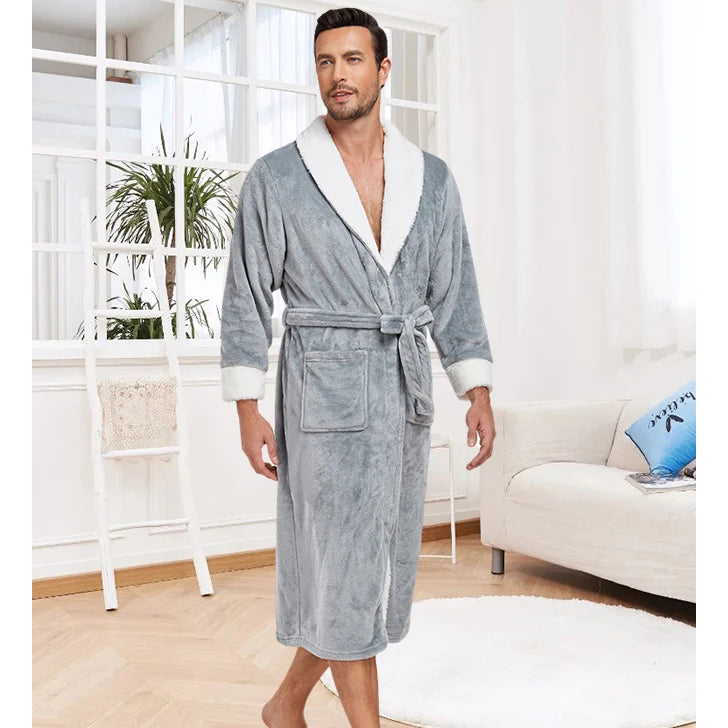 Usa Warehouse Discount Price Winter 5 Star Hotel Plush Hooded Fleece Long Bathrobes Pyjamas Men Sleepwear Stripe Bath Robe