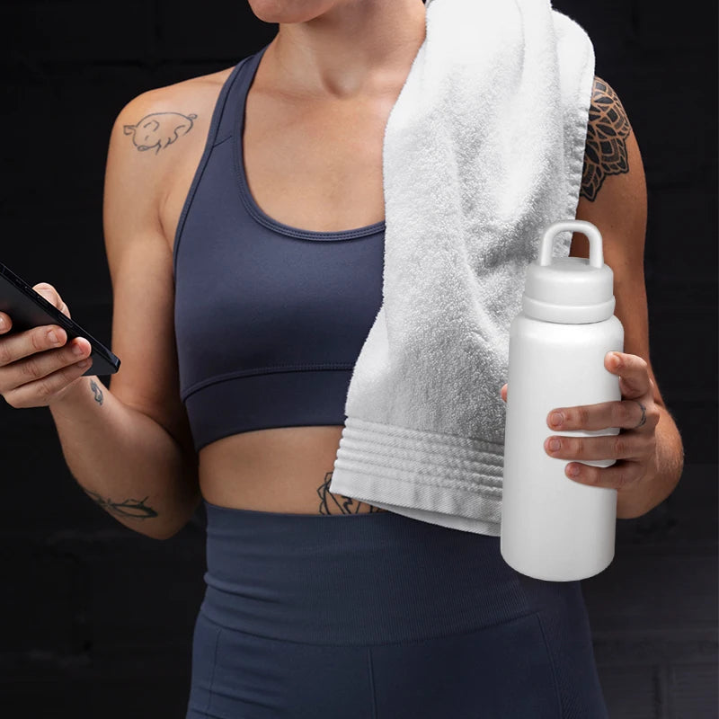 US RTS 26oz Stainless Steel Water Bottle Powder Coating Double Walled Tumbler Press Open Lid Vacuum Flask for Laser White