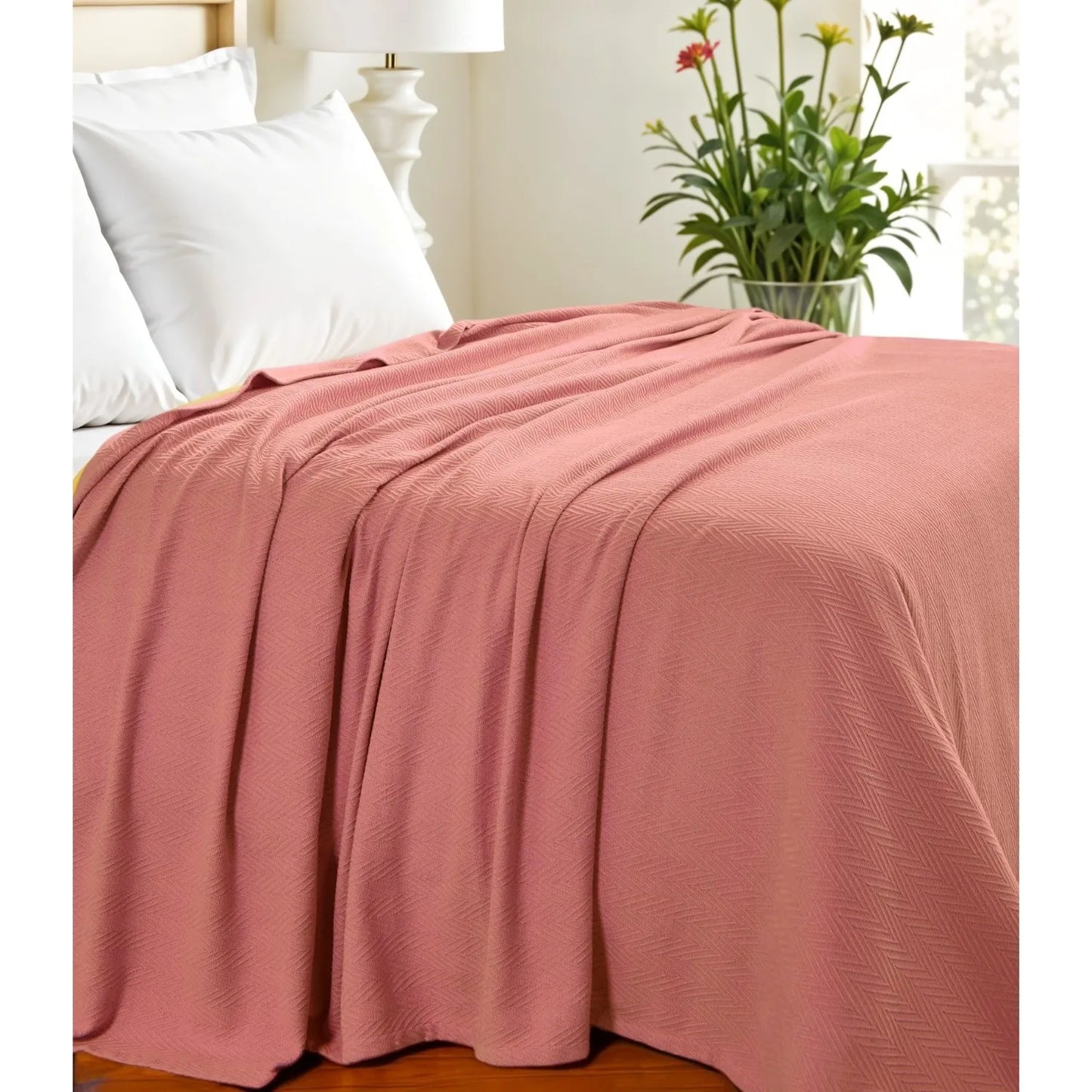HMS California King Coral Cotton Woven Chevron Blanket Luxury Comfortable Coral Fleece Bedding