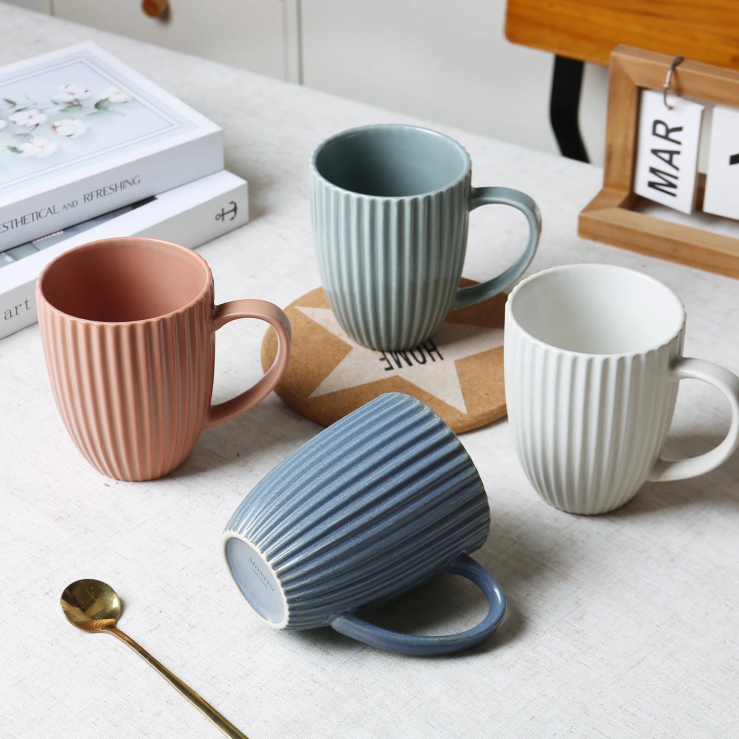Modern 16oz Large Ceramic Coffee for Mugs Set of 4 Microwave & Dishwasher Safe Handle for Men & Women Gift Cup