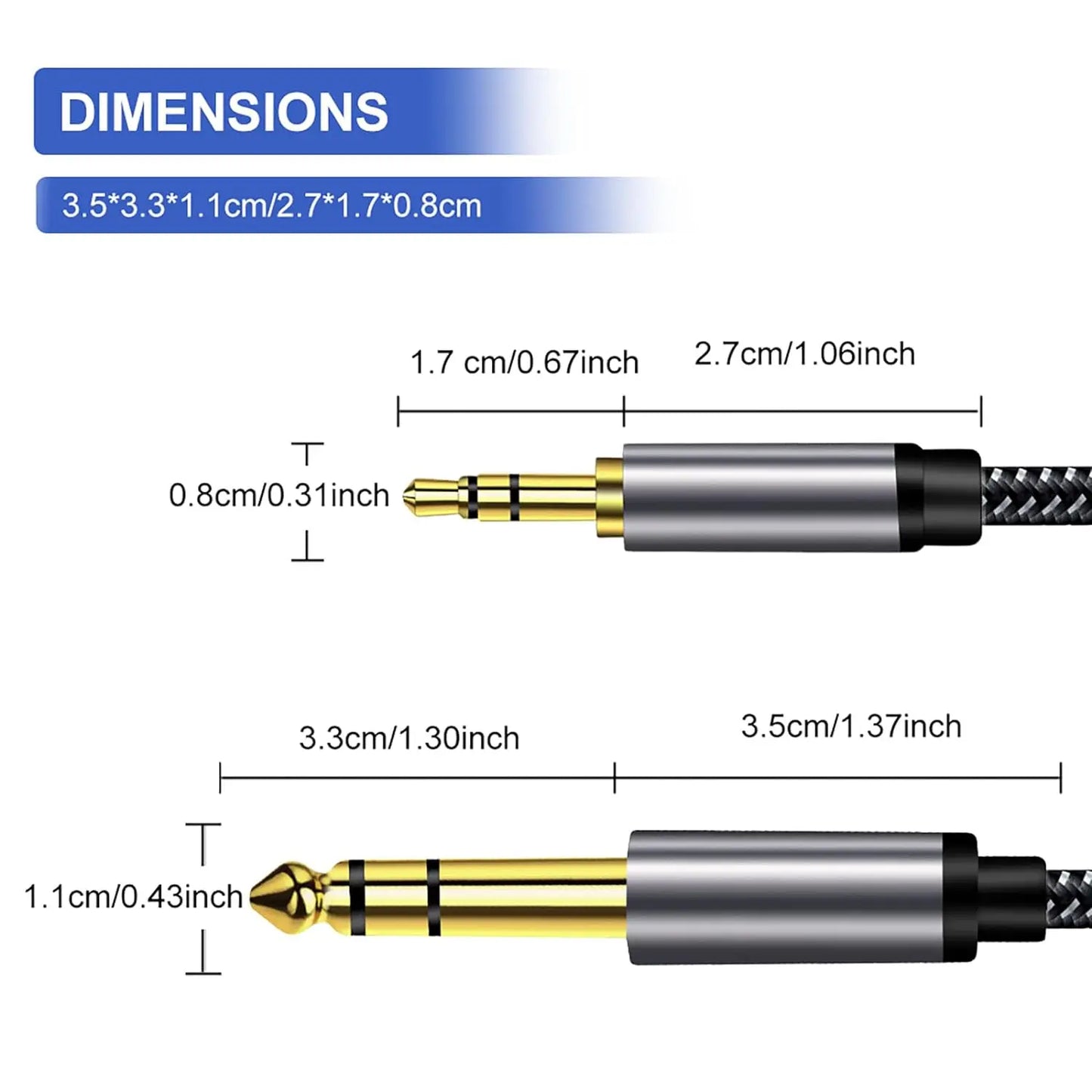Guitar Cable / 2m 6.35 Male to Male 3.5 Audio Cable 1/4 to 3.5mm TRS Stereo Jack Audio Cable for Guitar