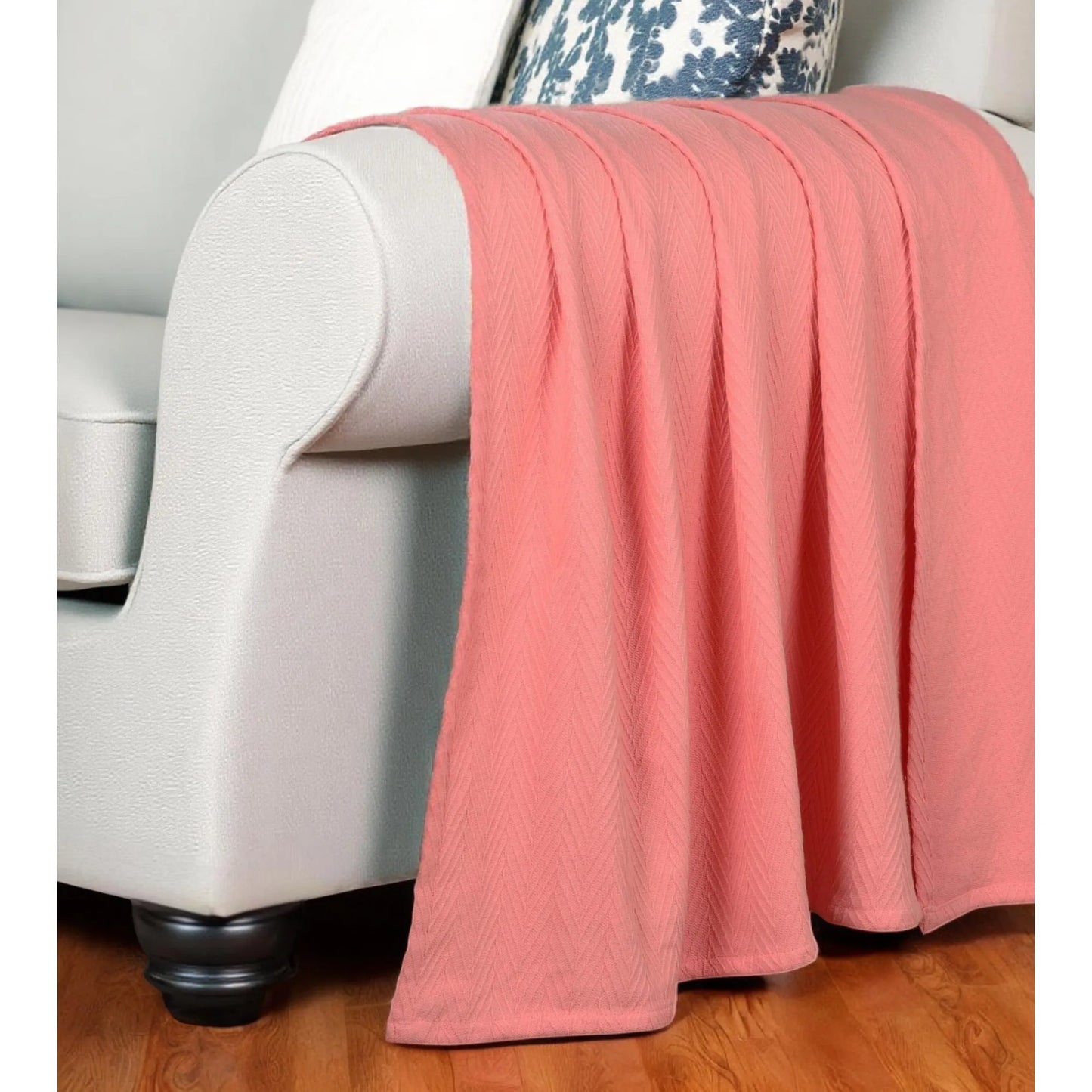 HMS California King Coral Cotton Woven Chevron Blanket Luxury Comfortable Coral Fleece Bedding
