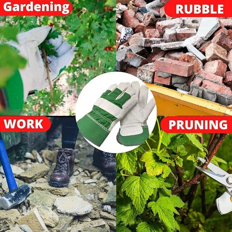 Heavy Duty Gardening Gloves Thorn Proof Leather Work Gloves Strong for Garden Tools Pruning Shears Bricklaying Builder Gloves