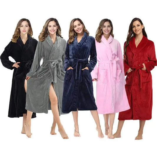 US Warehouse Soft Winter Plush Bath Robe Hooded Adult Polyester Oversize Unisex Flannel Long Bathrobe Woman Man Sleepwear