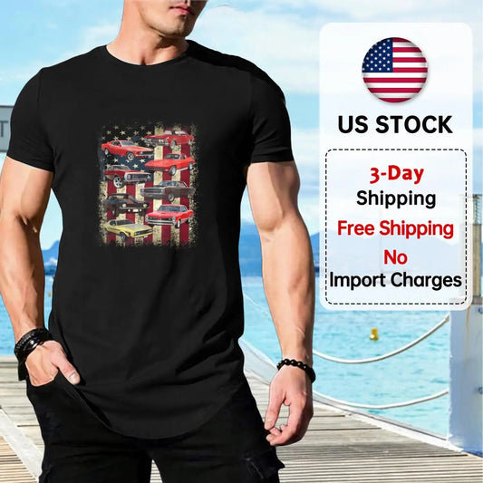 Classic American Muscle Car T-Shirt, USA Flag, Short Sleeve Tee, Vintage Car Gift