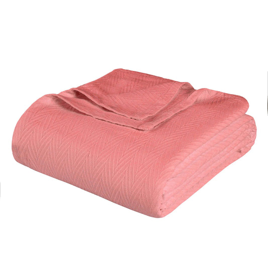 HMS California King Coral Cotton Woven Chevron Blanket Luxury Comfortable Coral Fleece Bedding