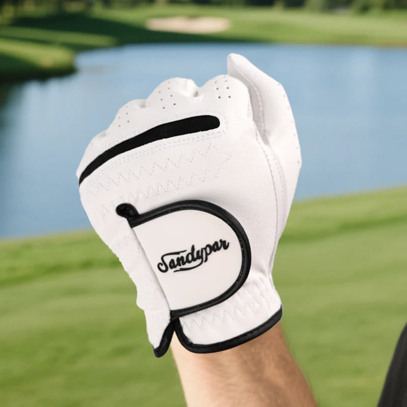 Three Packs PU Sheepskin Breathable Golf Gloves Non slip White Wear Resistant Golf Gloves