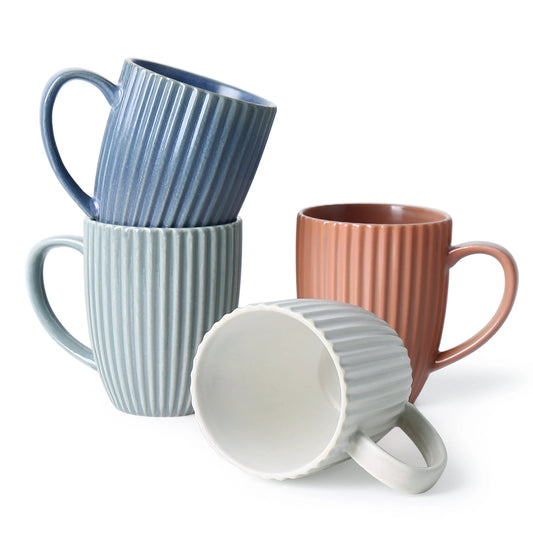 Modern 16oz Large Ceramic Coffee for Mugs Set of 4 Microwave & Dishwasher Safe Handle for Men & Women Gift Cup