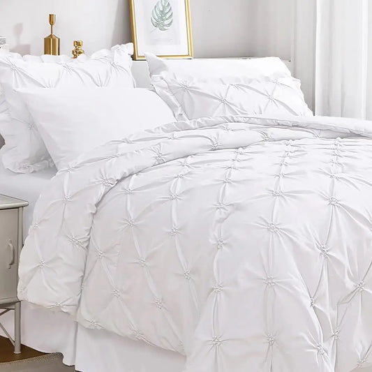 7-Piece Comfortable Bedding Set Pintuck & Ruffled Shams Full Size Pillowcases Bedroom Essentials