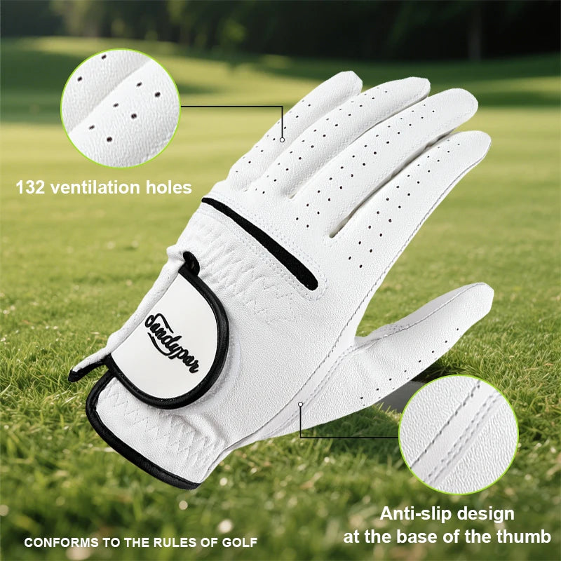 Three Packs PU Sheepskin Breathable Golf Gloves Non slip White Wear Resistant Golf Gloves