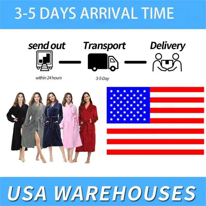 US Warehouse Soft Winter Plush Bath Robe Hooded Adult Polyester Oversize Unisex Flannel Long Bathrobe Woman Man Sleepwear
