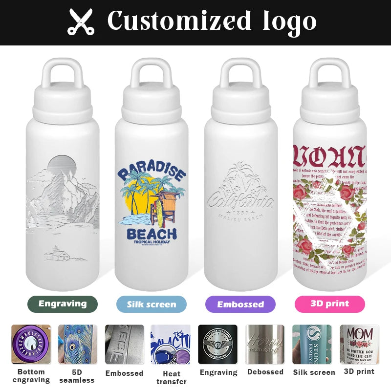 US RTS 26oz Stainless Steel Water Bottle Powder Coating Double Walled Tumbler Press Open Lid Vacuum Flask for Laser White