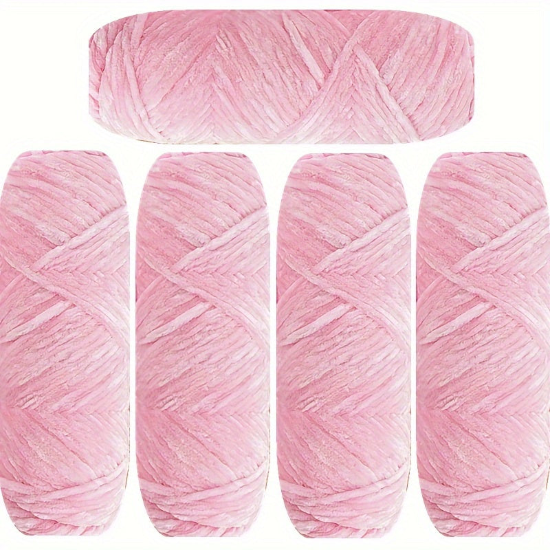 Velvet Chenille Yarn 5-Pack, 500g (17.63oz) Each, 100% Polyester, Soft Skin-Friendly Multi-Color Thick Yarn for Crochet, Knitting, DIY Crafts, Scarves, Blankets, Hats - 4mm Width