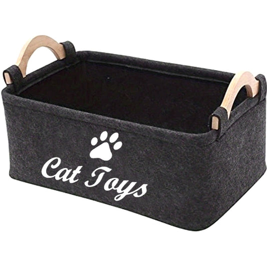 Pet Toy Organizer / 1pc Whisker Wonders Durable Polyester Cat Toy Storage Box, Graphic Paw Print Design