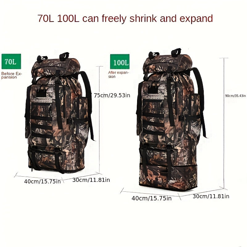 Backpack / JUMAHE 18.49gal-26.42gal Expandable Hiking Backpack with Camouflage Print, Adjustable Shoulder Straps & Drawstring Closure - Durable Polyester Outdoor Travel Backpack for Camping, Hiking, Backpacking, Camping Backpack