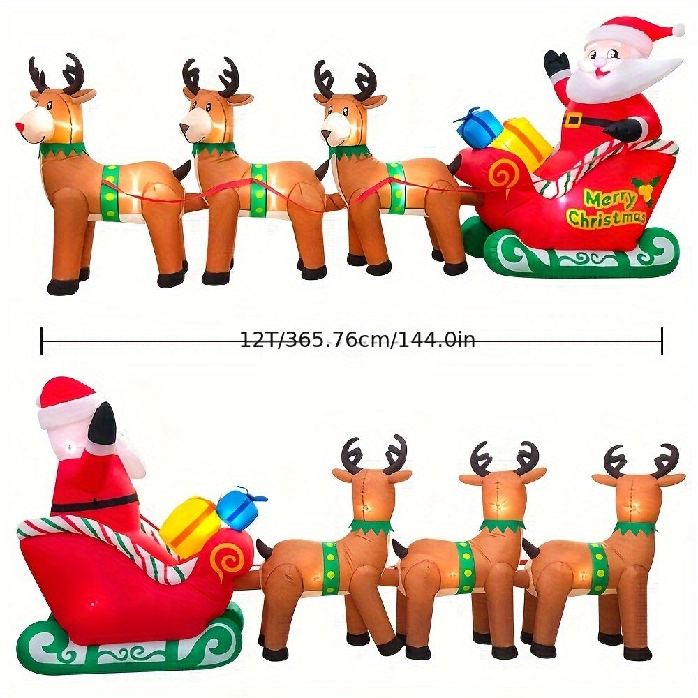 Christmas inflatable: 12FT Giant Outdoor Christmas Inflatable Santa Claus On Sleigh with Three Reindeer Decorations, Built-in LED Lighted Blow Up Merry Christmas Decorations For Christmas Party Outdoor Garden Lawn Yard Decorations