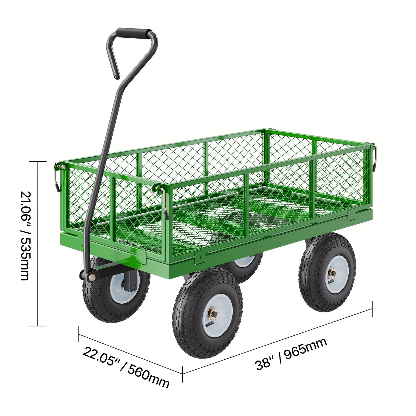 Happybuy 500/680/900/1200/1400 Lbs Steel Garden Cart On Wheels, Heavy Duty Pullable Garden Wagon, Metal Outdoor Utility Yard Cart With 10" Tires, Removable Mesh Sides And 180° Rotating Handle Green/ Yellow + Black