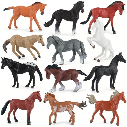 Toys / 12pcs Wild Horse Figure Set - PVC Stallions, Hacking & Millennium Horses for Racetrack and Ranch Scenes, Ideal for Imagination and Display, Perfect Halloween or Christmas Gift - Available in Apricot, Orange-Red, Mixed, Gray,