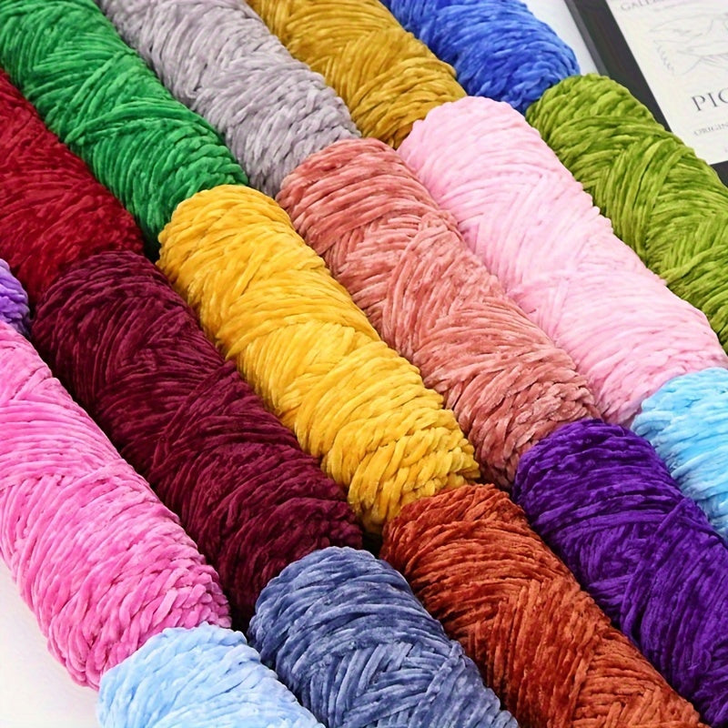 Velvet Chenille Yarn 5-Pack, 500g (17.63oz) Each, 100% Polyester, Soft Skin-Friendly Multi-Color Thick Yarn for Crochet, Knitting, DIY Crafts, Scarves, Blankets, Hats - 4mm Width